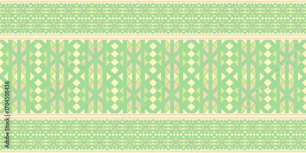 Fototapeta Seamless floral pattern with green stripes and leaves for vintage wallpaper and fabric design