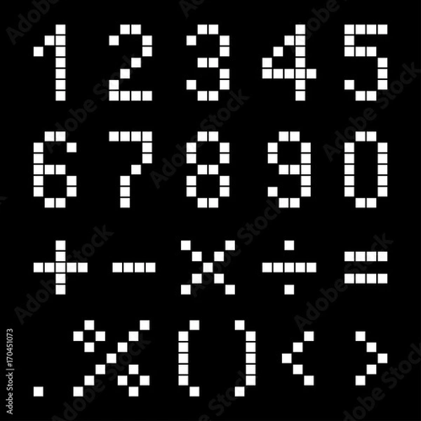 Fototapeta Numbers and mathematical signs from pixels.