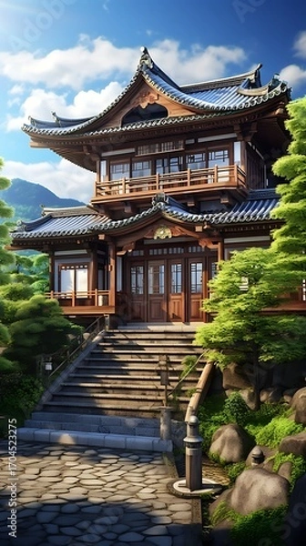 Fototapeta Majestic traditional japanese architecture blending seamlessly with nature's tranquility scenery