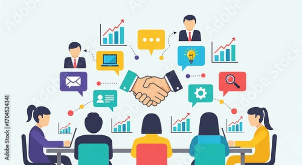 Fototapeta Business people shaking hands after successful meeting, deal or partnership