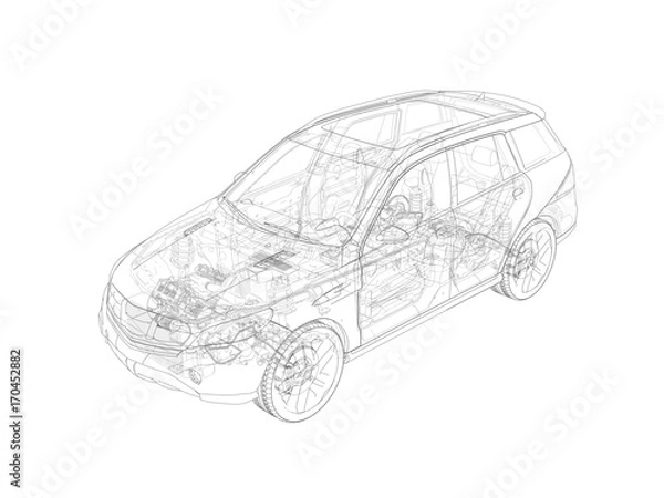 Obraz Suv technical drawing with all main internal parts.