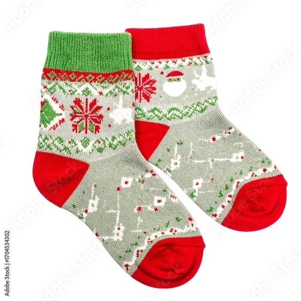 Fototapeta Festive Christmas Socks with Holiday Patterns and Colors