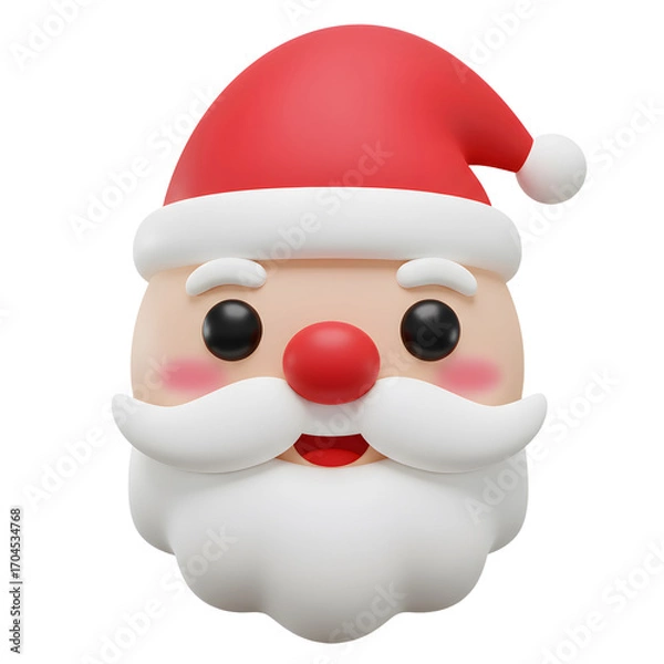 Fototapeta Cartoon Santa Claus Head with Red Hat and Rosy Cheeks Front View.