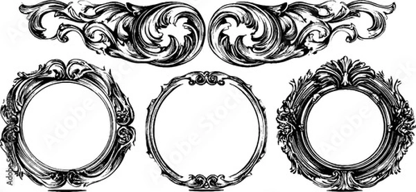 Obraz Elegant art nouveau circular frame set for decorative design and vintage craft projects