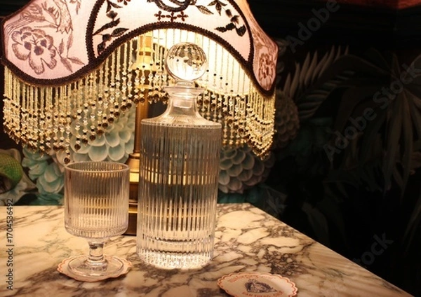 Obraz water bottle on a hotel side table