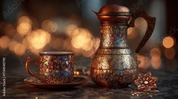 Fototapeta Ornate teapot and cup