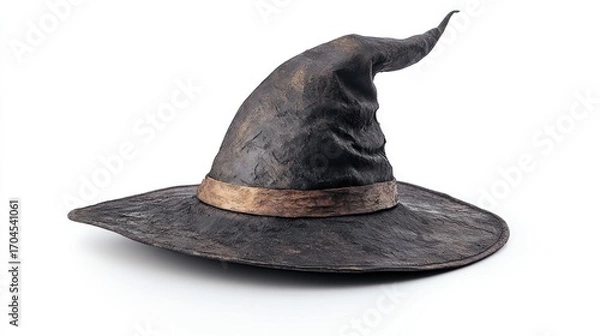 Fototapeta Mysterious Black Witch Hat with Golden Band