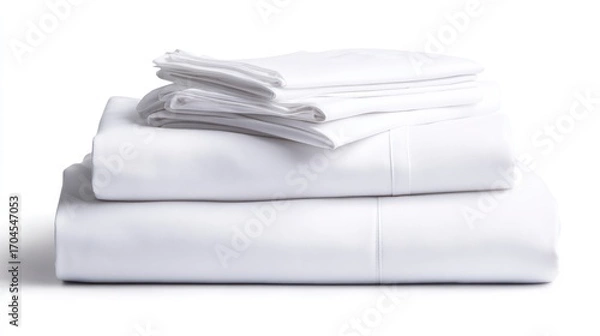 Fototapeta Stacked white bedding set