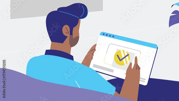 Fototapeta Man Viewing Approved Online Verification on Tablet