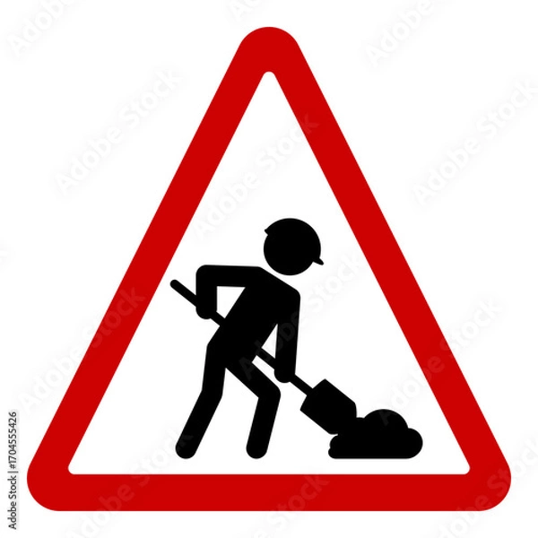Obraz Triangle shaped red and black men at work or road work sign vector