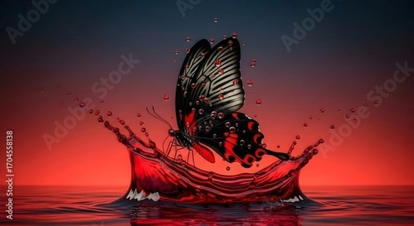 Obraz red butterfly on black background