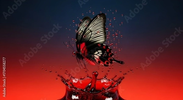 Obraz red butterfly on black background