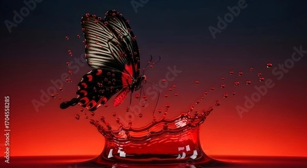 Fototapeta red butterfly on black background