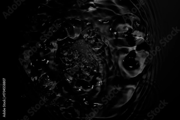 Fototapeta Dark Abstract Water Surface with Ripples and Reflections in Black