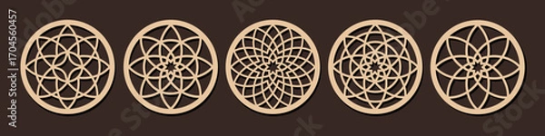Fototapeta Laser cut circle shape coaster templates with abstract ornament. Cnc cutting with metal, wood, paper, glass, leather, engraving. Round decorative panel design