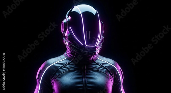 Fototapeta "Futuristic Neon Helmeted Cyborg with Purple Glow"