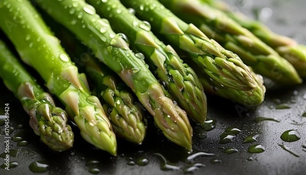 Obraz Fresh Asparagus Capturing The Vibrant Essence Of Fresh Green Asparagus Spears Adorned With Glistening Droplets Epitomizing The Freshness Of A Healthy Plant Based Choice