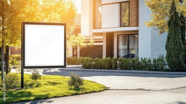 Fototapeta Blank Billboard Mockup in Front of Modern House