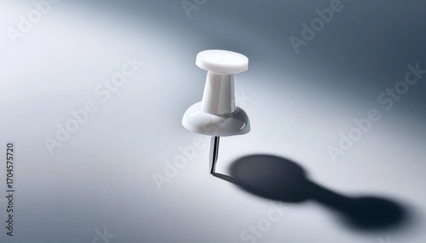 Fototapeta A Single White Pushpin Against A Plain Background Casting A Subtle Shadow
