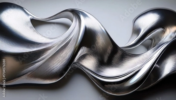 Fototapeta A Flowing Silver Sculpture Of Abstract Form The Artwork Is Sleek And Modern