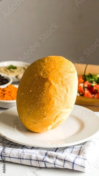 Fototapeta Freshly Baked Bread on Plate with Colorful Sides