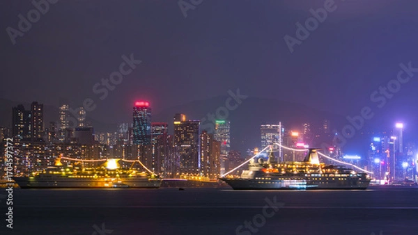 Fototapeta Hong Kong city day to night, view from kowloon bay downtown timelapse