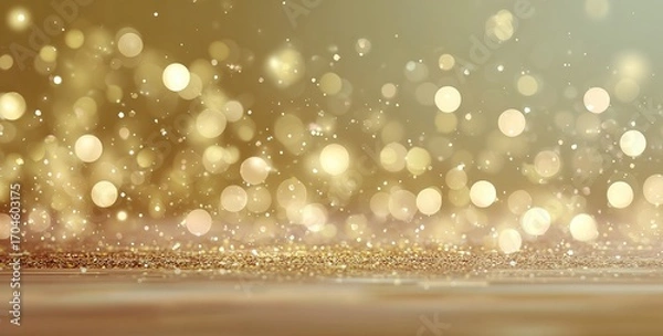 Fototapeta Shimmering golden bokeh lights. Great for festive designs, luxury branding, or adding a glamorous touch to invitations and digital art.