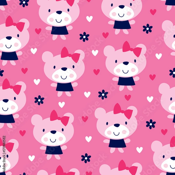 Obraz seamless cute teddy bear girl pattern vector illustration