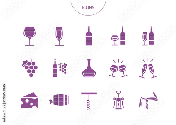 Obraz ワイン　アイコン ピクトグラム　ベクター イラスト　セット