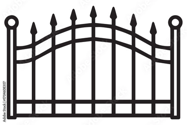 Fototapeta Minimalist vector design of a simple home fence, illustrated in monochrome style with strong outlines, ideal for graphic icons, layouts, or decorative artworks.