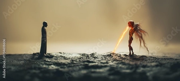 Fototapeta Tiny figures from life angel vs demon,generative AI