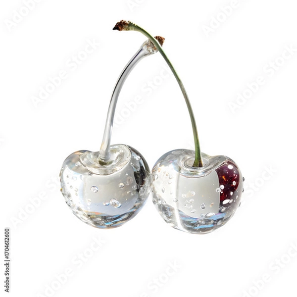Fototapeta Stunning Close-Up: Two Cherries with Water Droplets on transparent background