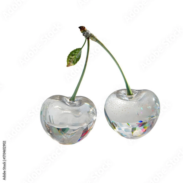Fototapeta Crystal Cherries: A Stunning Visual of Translucent Fruit with Vibrant Inner Floral Details on transparent background