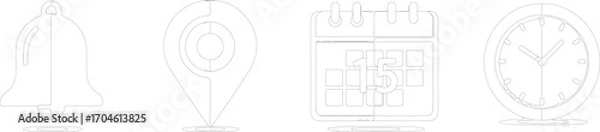 Fototapeta Notification, Location, Calendar and Clock Symbol Set in Outline Style