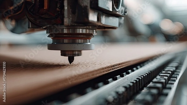 Fototapeta Close-up view of a woodworking machine working on a piece of wood.