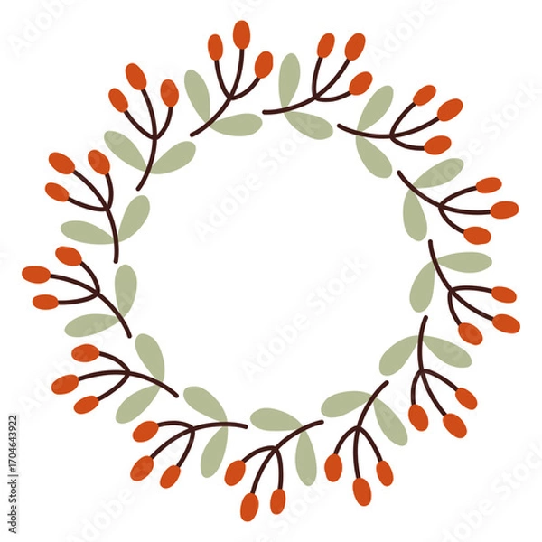 Fototapeta Autumn berry circle frame. Round border made of fall berries. The berries have different shapes and are arranged in a circle. Vector flat isolated on white background.