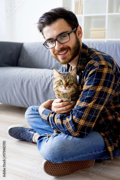 Fototapeta Man with a cat