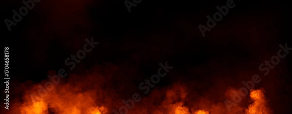 Fototapeta Panoramic view fire smoke, fog on isolated black background, creating a mysterious and backdrop, creating a dreamy, atmospheric effect for artistic
