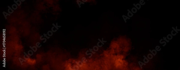 Fototapeta Panoramic view fire smoke, fog on isolated black background, creating a mysterious and backdrop, creating a dreamy, atmospheric effect for artistic