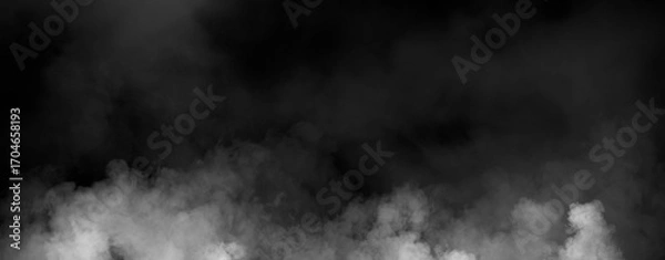 Fototapeta Panoramic view fire smoke, fog on isolated black background, creating a mysterious and backdrop, creating a dreamy, atmospheric effect for artistic