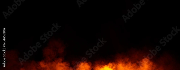 Fototapeta Panoramic view fire smoke, fog on isolated black background, creating a mysterious and backdrop, creating a dreamy, atmospheric effect for artistic