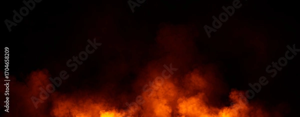 Fototapeta Panoramic view fire smoke, fog on isolated black background, creating a mysterious and backdrop, creating a dreamy, atmospheric effect for artistic