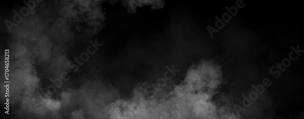 Fototapeta Panoramic view fire smoke, fog on isolated black background, creating a mysterious and backdrop, creating a dreamy, atmospheric effect for artistic
