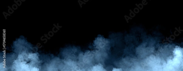 Fototapeta Panoramic view fire blue smoke, fog on isolated black background, creating a mysterious and backdrop, creating a dreamy, atmospheric effect for artistic