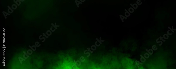 Fototapeta Panoramic view fire green smoke, fog on isolated black background, creating a mysterious and backdrop, creating a dreamy, atmospheric effect for artistic