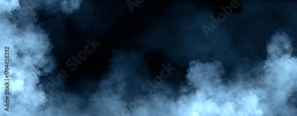 Fototapeta Panoramic view fire blue smoke, fog on isolated black background, creating a mysterious and backdrop, creating a dreamy, atmospheric effect for artistic