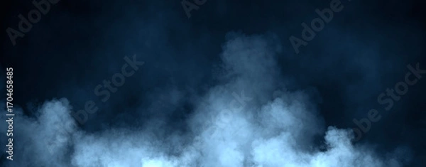 Fototapeta Panoramic view fire blue smoke, fog on isolated black background, creating a mysterious and backdrop, creating a dreamy, atmospheric effect for artistic