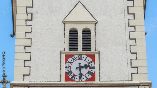 Fototapeta Clock on tower of St. Mark Church at St. Mark Square timelapse. Zagreb, Croatia