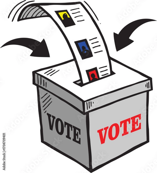 Fototapeta Hand drawn of voting ballot box icon, Election Vote concept, Simple line design for web site, logo, app, Vector illustration