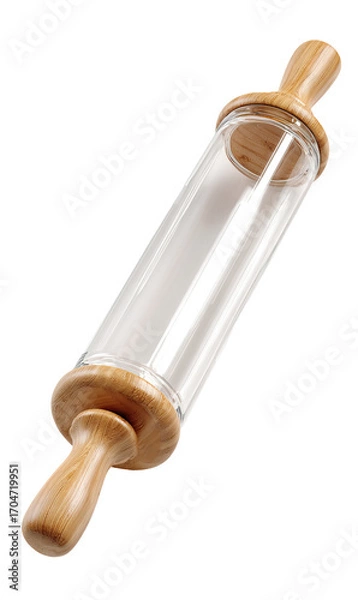 Fototapeta Transparent Rolling Pin with Wooden Handles and Logo on Transparent Background